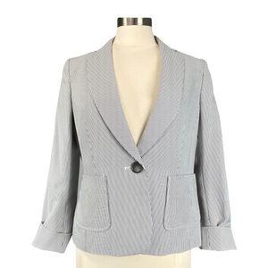 Kasper Womens Gray White Striped Blazer Jacket Single Button Career size 6